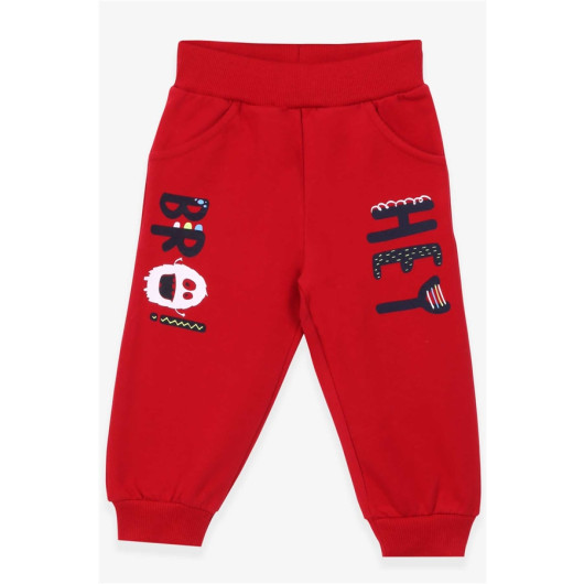 Baby Boy Sweatpants Printed Red With Pocket (9 Months-3 Years)