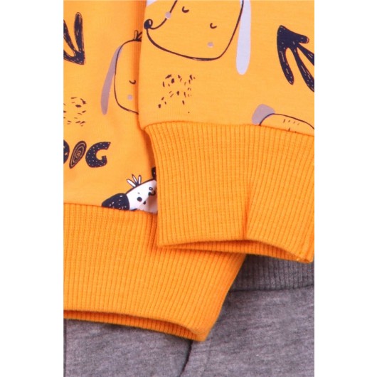 Baby Boy Tracksuit Print Patterned Mustard Yellow (1-4 Years)
