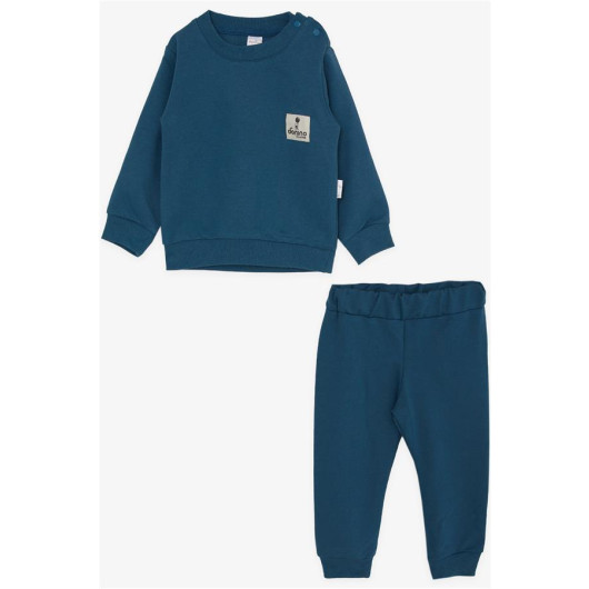 Baby Boy Tracksuit Set Indigo With Crest And Snap On Shoulders (6-24 Months)