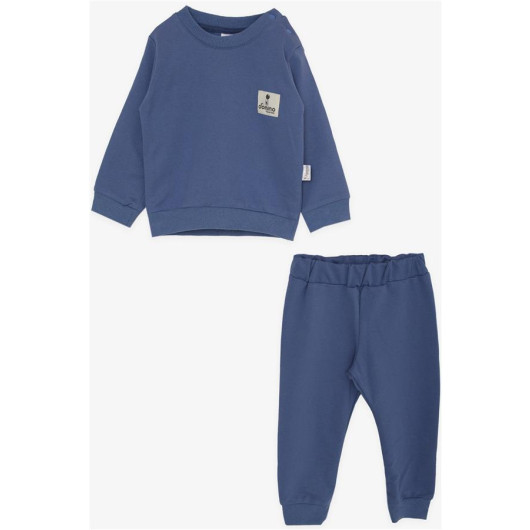 Baby Boy Tracksuit Set Indigo With Crest And Snap On Shoulders (6-24 Months)