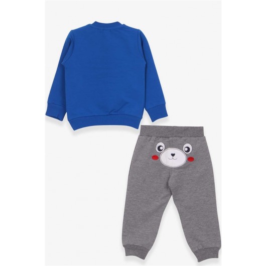 Baby Boy Tracksuit Set With Bear Embroidery Sax Blue (9 Months-2 Years)