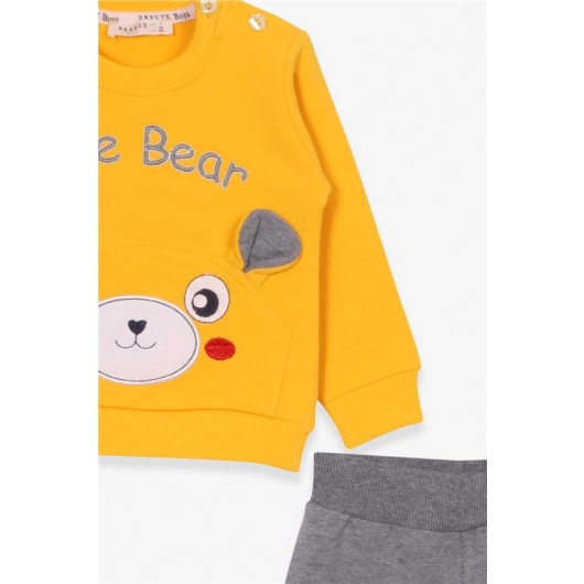 Baby Boy Tracksuit Set With Teddy Bear Embroidery Yellow (9 Months-3 Years)