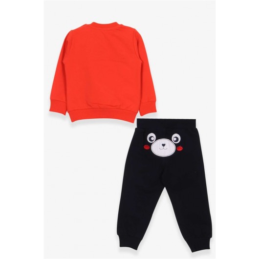 Baby Boy Tracksuit Set With Teddy Bear Embroidery Orange (9 Months-2 Years)