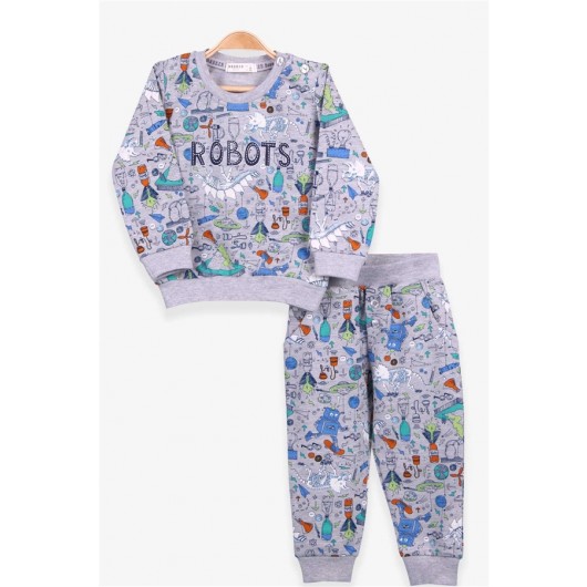 Baby Boy Tracksuit Set Printed Patterned Gray (6 Months-2 Years)
