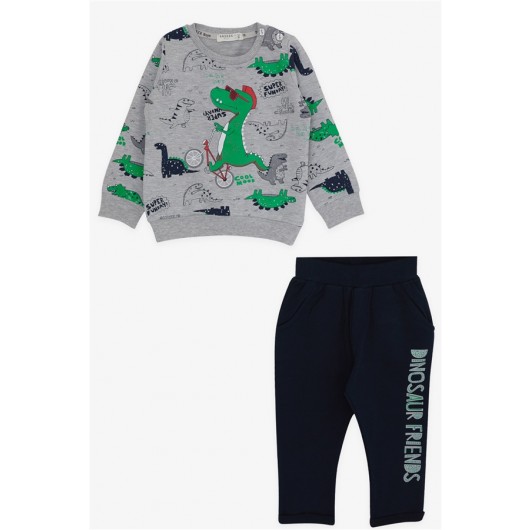 Gray Dinosaur Newborn Boys Tracksuit Pajamas Set (6M-2Yrs)