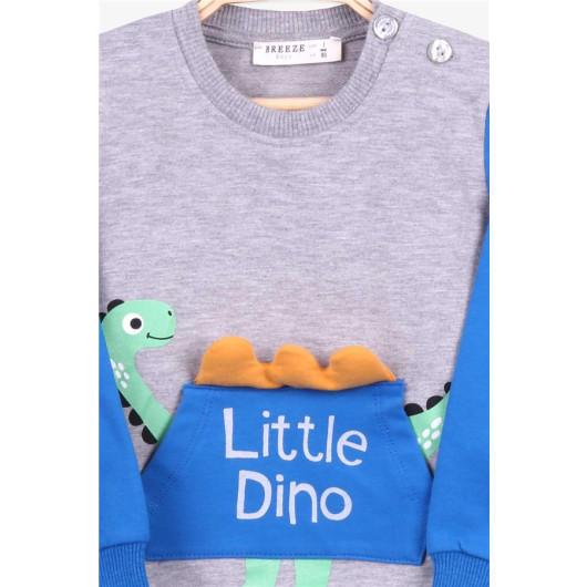 Baby Boy Tracksuit Set Dinosaur Printed Gray Melange (9 Months-1 Years)