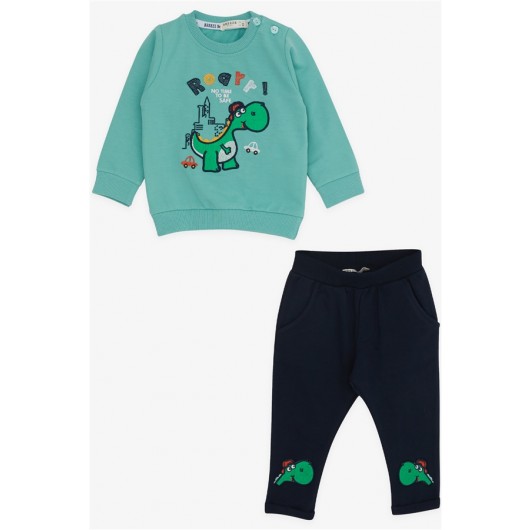 Baby Boy Tracksuit Set Dinosaur Embroidered Mint Green (6 Months-2 Years)