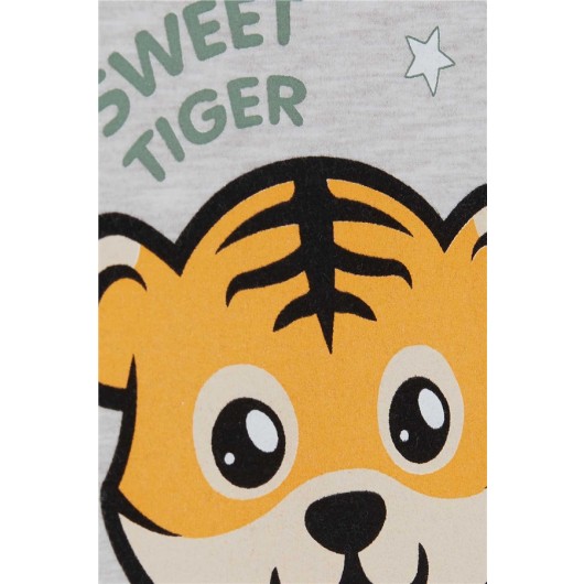 Baby Boy Tracksuit Set Tiger Printed Beige Melange (9 Months-3 Years)