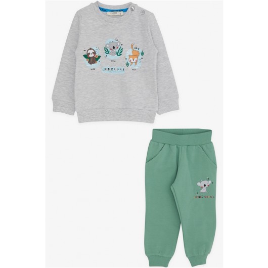 Baby Boy Tracksuit Set Forest Animals Printed Light Gray Melange (6 Months-2 Years)