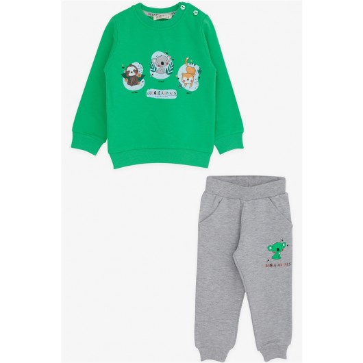 Baby Boy Tracksuit Set Forest Animals Printed Green (6 Months-2 Years)