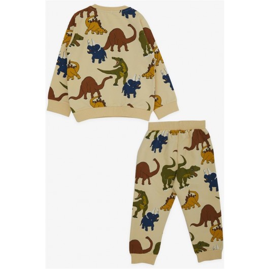 Newborn Boy's Sports Pajama Set Dinosaur Print Cream Color (9Mths-3Yrs)