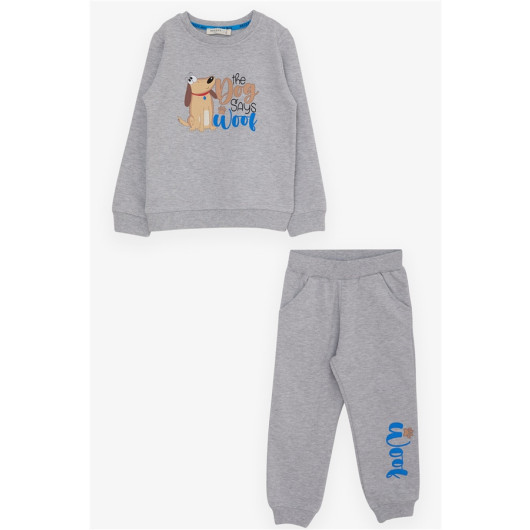 Baby Boy Tracksuit Set Confused Puppy Printed Gray Melange (9 Months-3 Years)