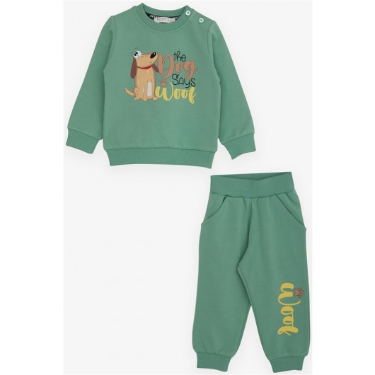 Baby Boy Tracksuit Set Confused Puppy Printed Mint Green (9 Months-3 Years)