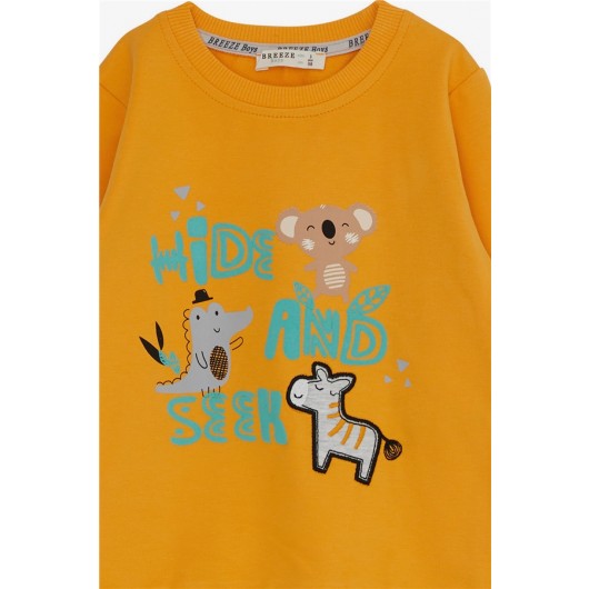 Baby Boy Tracksuit Set Cute Animals Printed Mustard Yellow (9 Months-3 Years)