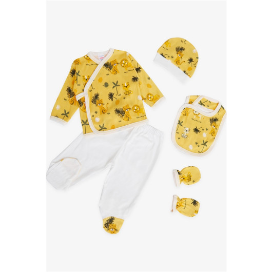Baby Boy Hospital Release Pack Of 5 Lions Patterned Mustard Yellow (0-3 Months)