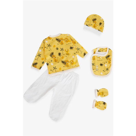 Baby Boy Hospital Release Pack Of 5 Lions Patterned Mustard Yellow (0-3 Months)
