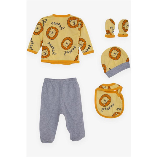 Baby Boy Hospital Release Pack Of 5 Yellow Lion Pattern (0-3 Months)