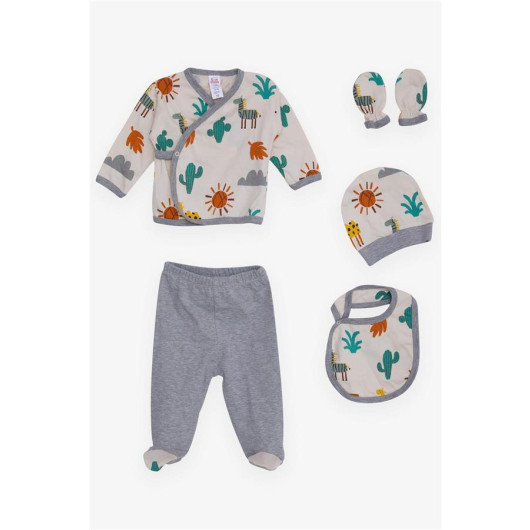 Baby Boy Hospital Release Pack Of 5 Desert Themed Cactus Printed Cream (0-3 Months)