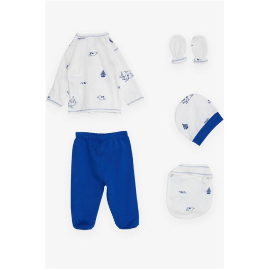 Baby Boy Hospital Release Pack Of 5 Sea Themed Animal Pattern White (0-3 Months)
