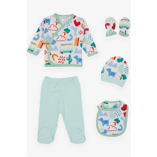 Baby Boy Hospital Release Pack Of 5 Nature Themed Cloud Pattern White (0-3 Months)
