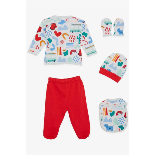Baby Boy Hospital Release Set Of 3 Cute Smiling Face Work Machine Patterned White (0-4 Months)