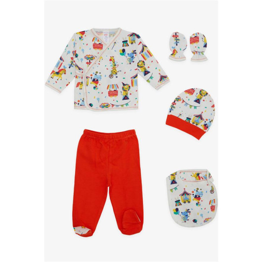 Baby Boy Hospital Release Set Of 5 Amusement Park Themed Animals Patterned White (0-3)