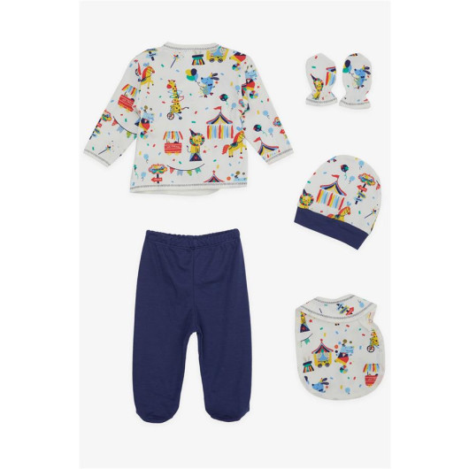 Baby Boy Hospital Release Set Of 5 Amusement Park Themed Animals Patterned White (0-3)