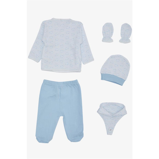 Baby Boy Hospital Release Set Of 5 Polka Dot Teddy Bear Patterned White (0-3 Months)