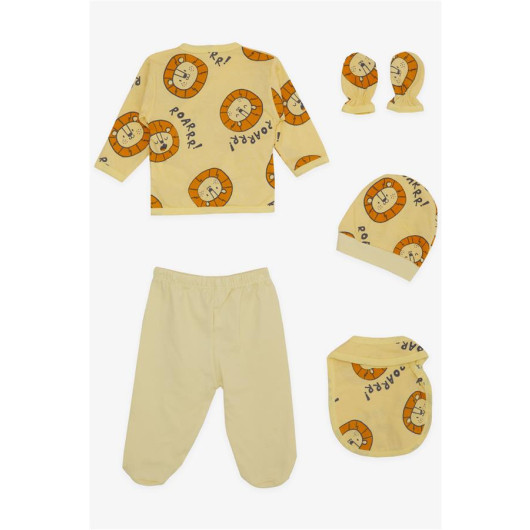 Baby Boy Hospital Release Pack Of 5 Cute Lion Printed Mustard Yellow (0-3)