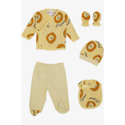 Baby Boy Hospital Release Pack Of 5 Cute Lion Printed Mustard Yellow (0-3)