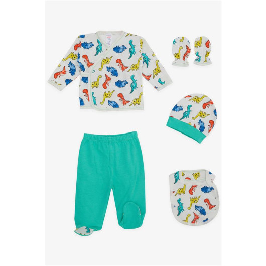 Baby Boy Hospital Release Pack Of 5 Cute Dinosaurs Patterned White (0-3)