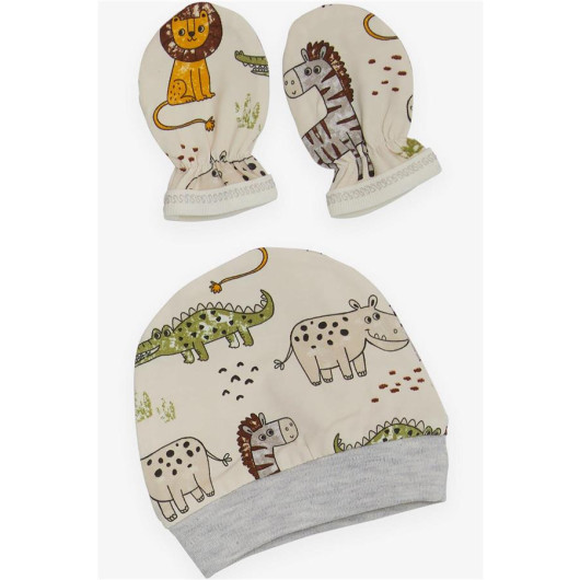 Baby Boy Hospital Release Pack Of 5 Cute Animals Patterned Cream (0-3 Months)