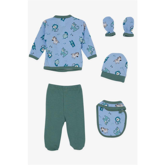 Baby Boy Hospital Release Set Of 5 Cute Animals Patterned Blue (3 Months)