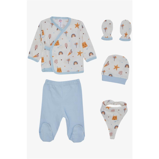 Baby Boy Hospital Released Pack Of 5 Holiday Themed Rainbow Patterned Ecru (0-3 Months)