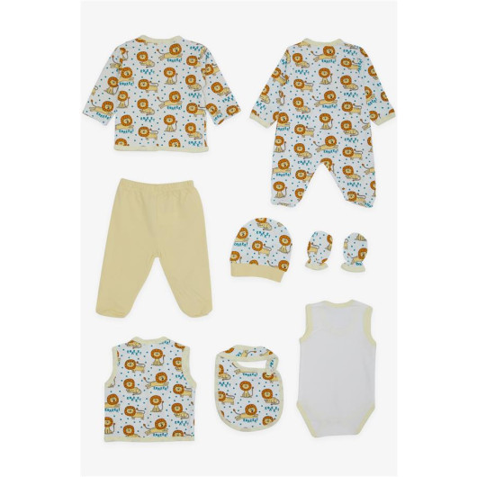 Baby Boy Hospital Release Pack Of 8 Lions Patterned Ecru (0-3 Months)