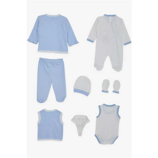 Baby Boy Hospital Release 8-Piece Teddy Bear Embroidered Light Blue (0-3 Months)