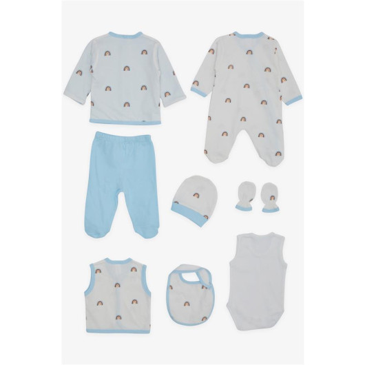 Baby Boy Hospital Release 8 Pack Rainbow Patterned White (0-3 Months)