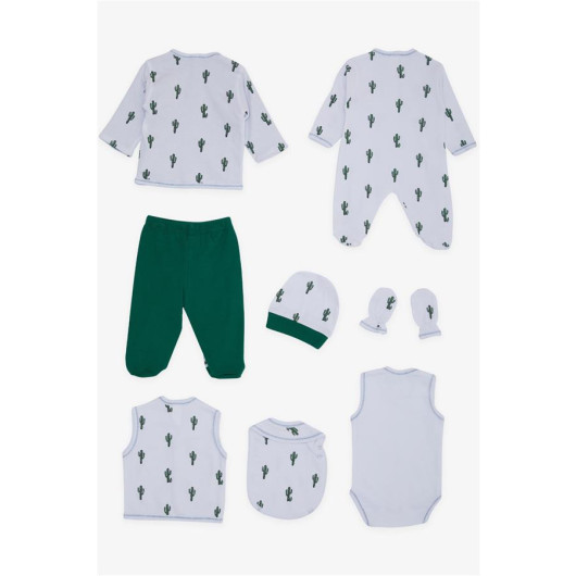 Baby Boy Hospital Release Pack Of 8 Cactus Patterned White (0-3 Months)