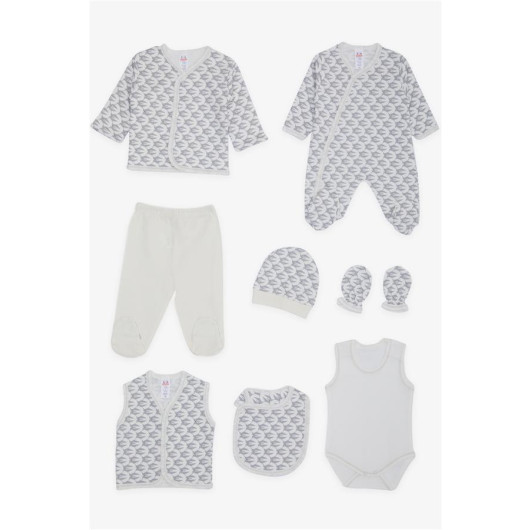 Baby Boy Hospital Release Pack Of 8 Swallow Pattern Gray (0-3 Months)