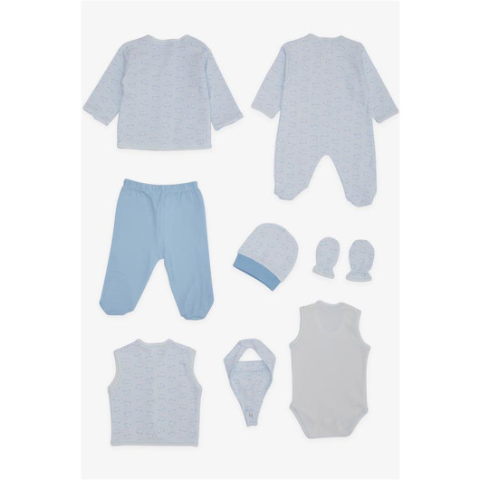 Baby Boy Hospital Release Set Of 8 Polka Dot Teddy Bear Patterned White (0-3 Months)