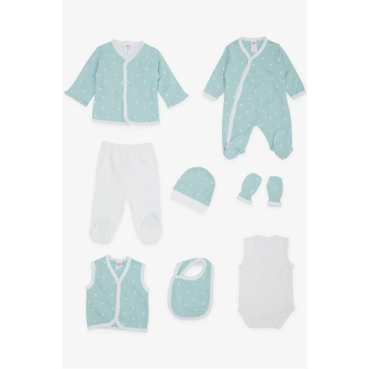 Baby Boy Hospital Release Pack Of 8 Star Patterned Water Green (0-3 Months)