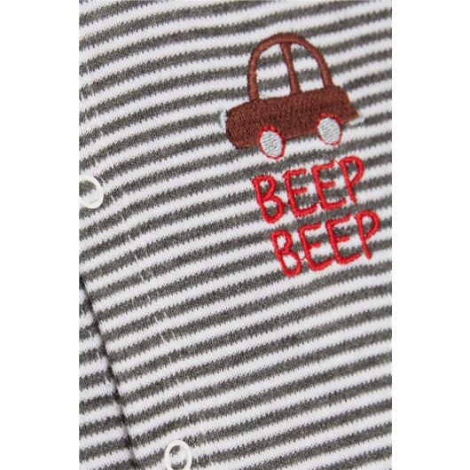 Baby Boy Short Sleeve Rompers Striped Car Letter Embroidery Printed Smoked (0-3 Months-6 Months)