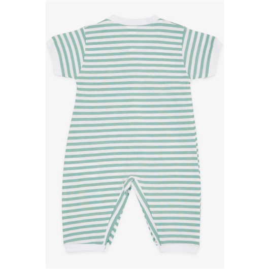 Baby Boy Short Sleeve Jumpsuit Striped Car Text Embroidery Printed Water Green (0-6 Months)