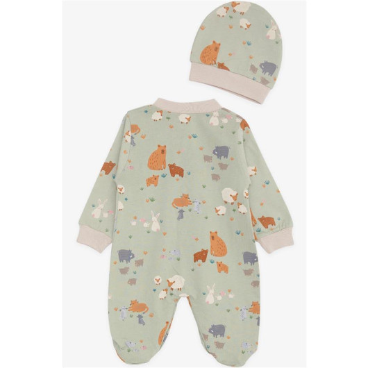 Baby Boy Booties Jumpsuit Spring Themed Animal Patterned Mint Green (0-6 Months)