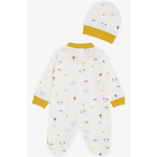 Baby Boy Booties Jumpsuit Sky Themed Animal Patterned Ecru (0-6 Months)