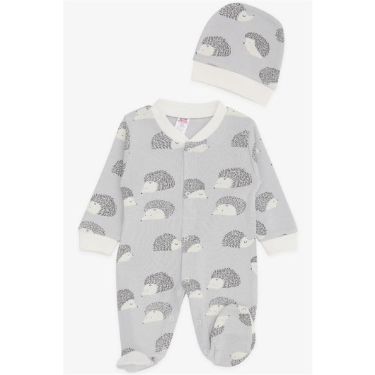 Baby Boy Booties Jumpsuit Hedgehog Patterned Gray (0-6 Months)