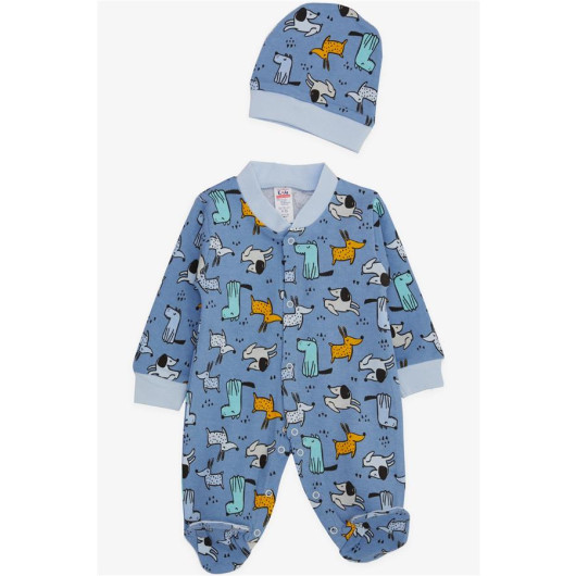 Baby Boy Booties Jumpsuit Puppy Patterned Blue (0-6 Months)