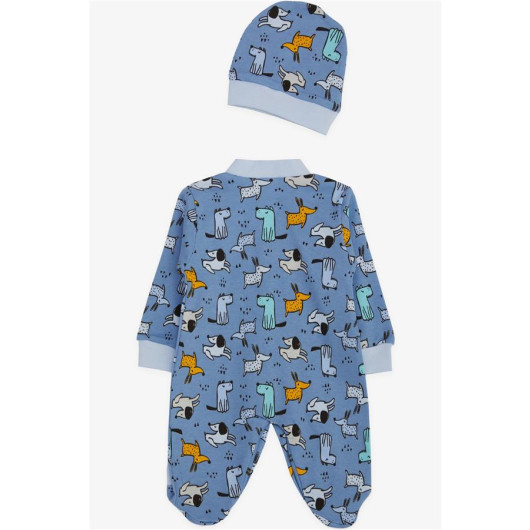 Baby Boy Booties Jumpsuit Puppy Patterned Blue (0-6 Months)