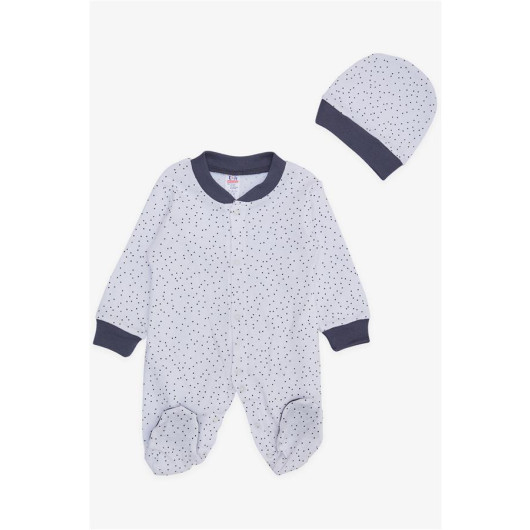 Baby Boy Booties Jumpsuit White With Tiny Polka Dot Pattern (0-6 Months)