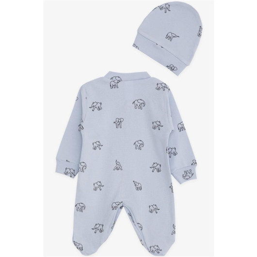 Baby Boy Booties Jumpsuit Cute Elephant Pattern Baby Blue (0-6 Months)